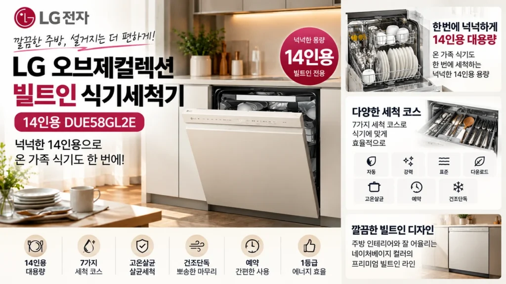 LG전자 디오스 오브제컬렉션 빌트인 식기세척기 14인용 DUE58GL2E 추천 최저가 도전 제품 이미지