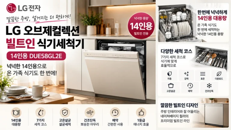 LG전자 디오스 오브제컬렉션 빌트인 식기세척기 14인용 DUE58GL2E 추천 최저가 도전