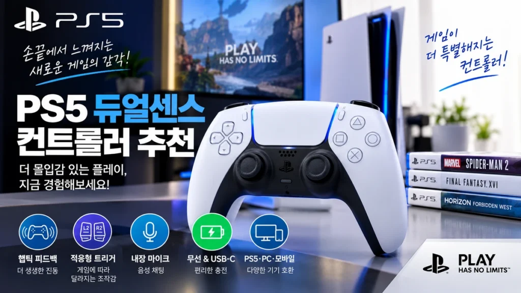 PS5 듀얼센스 컨트롤러 추천 무선 패드 CFI-ZCT2G 2인용 게임 제품 이미지