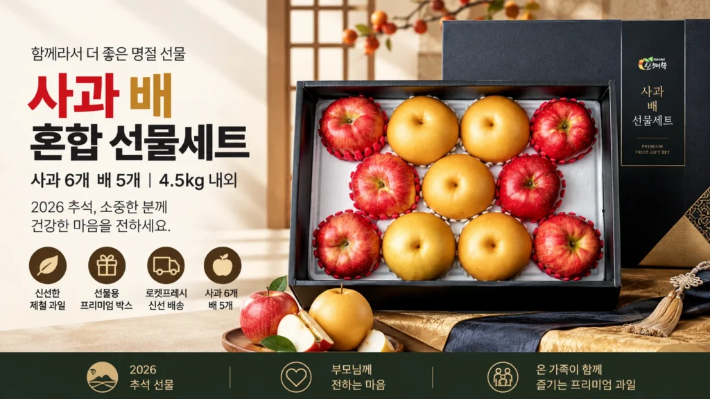 사과 배 혼합 선물세트 4.5kg 사과 6개 배 5개 2026 추석 부모님 과일 선물 제품 이미지