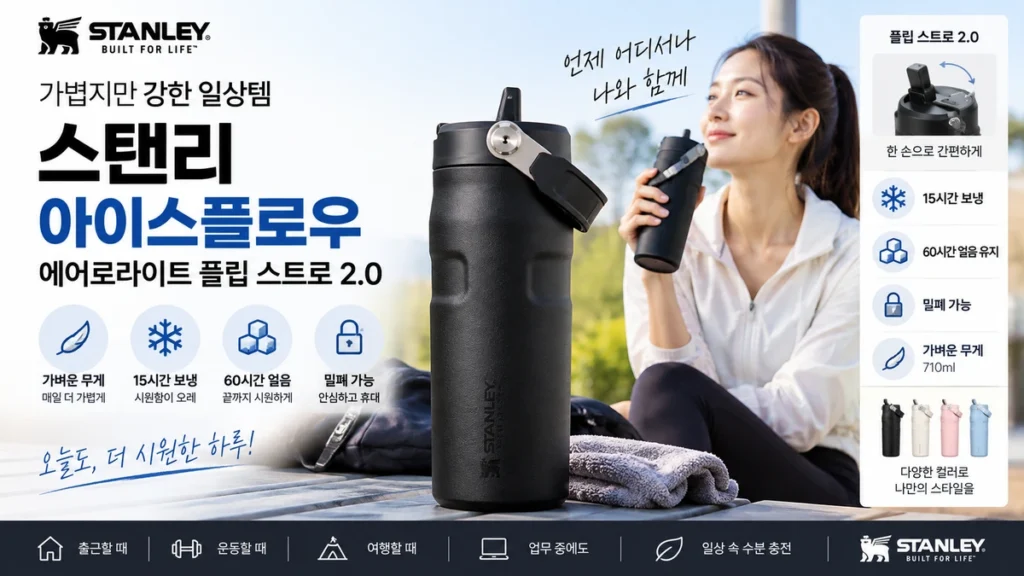 스탠리 아이스플로우 에어로라이트 플립 스트로 2.0 710ml 텀블러 블랙 할인 제품 이미지