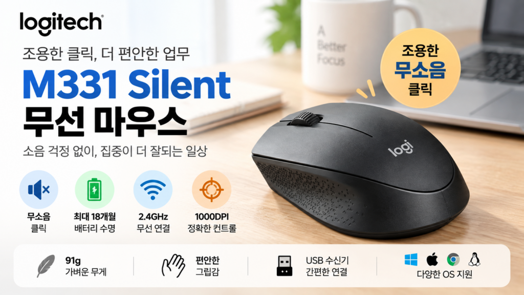 무소음 무선 마우스 추천 로지텍 M331 Silent 1000DPI 제품 이미지