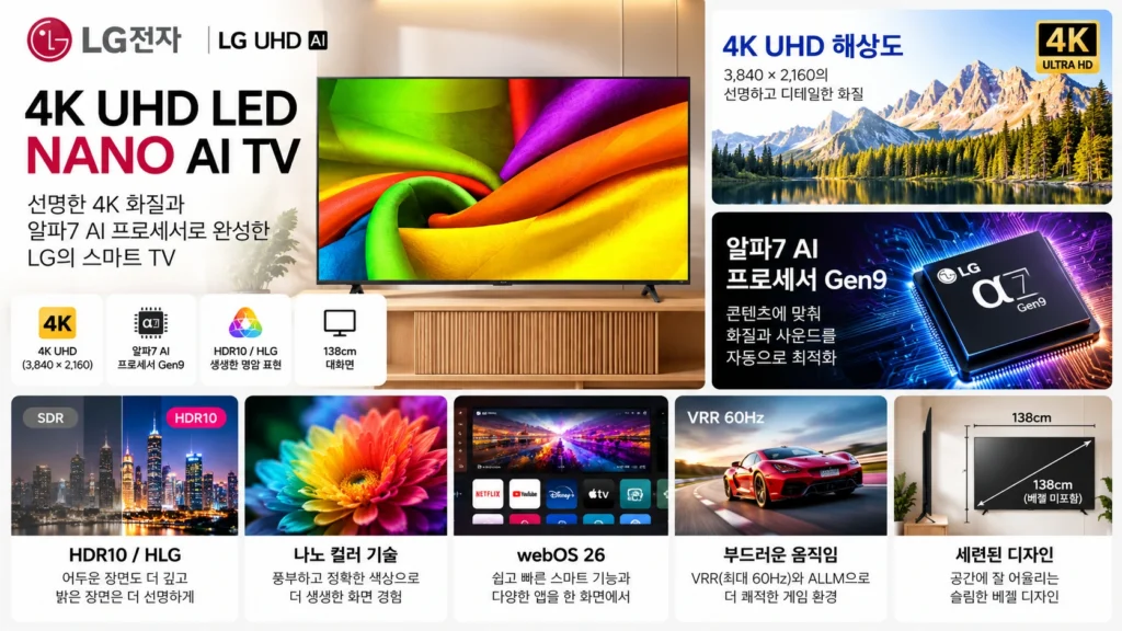 LG전자 55인치 4K UHD LED NANO AI TV 55NU810BENA 추천 제품 이미지