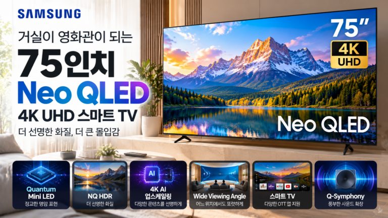 삼성전자 75인치 Neo QLED 4K UHD TV KQ75QNH70AFXKR 대형TV 추천