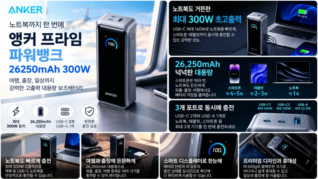 노트북 보조배터리 추천 앵커 프라임 A110A 26250mAh 300W 대용량 초고속충전 제품 이미지