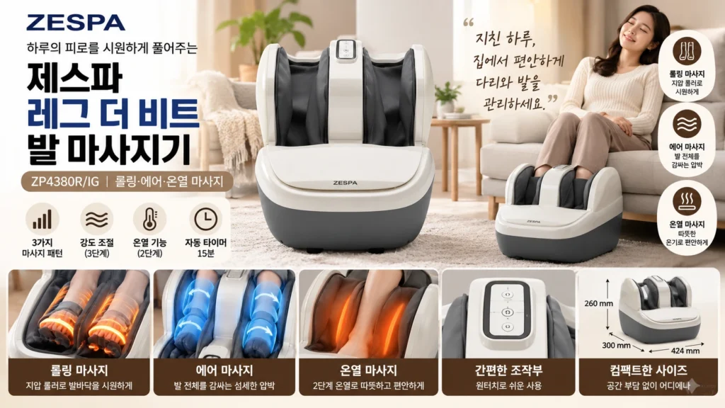 제스파 다리 종아리 발 마사지기 레그더비트 ZP4380 공기압 온열 마사지 제품 이미지