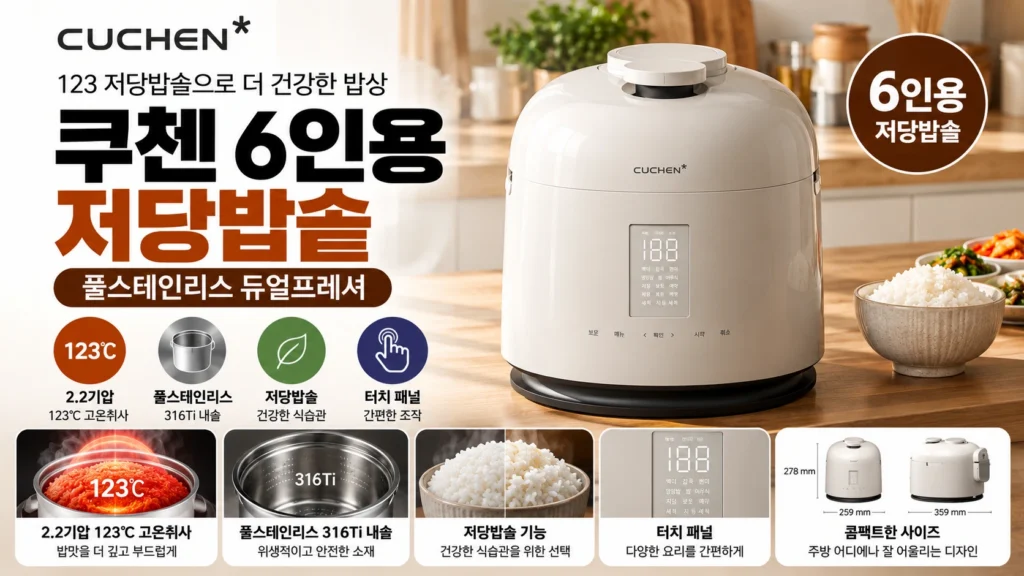 쿠첸 123 저당밥솥 6인용 듀얼프레셔 전기압력밥솥 CRT-XPD0630IEGW 제품 이미지